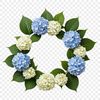 A floral wreath made up of colorful flowers and foliage with a transparent background.