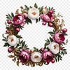 Transparent Floral Garland Design A transparent floral wreath made up of various flowers and foliage on a clear background.