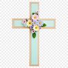 White Floral Cross Illustration PNG A simple white cross with floral patterns at its center, set against a clear background.