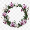 A large, high-resolution floral wreath made up of colorful flowers with a transparent background.