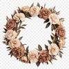 Whimsical Circular Wreath Design A floral wreath made from various flowers and foliage in a circular arrangement.