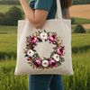 Individual Flowers in a Circular Arrangement A floral wreath made up of individual flowers arranged in a circular pattern.