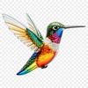 A close-up photograph of a hummingbird in flight, against a clear background.