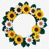 A high-resolution floral wreath made up of various flowers and greenery elements on a transparent background.