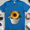 Beautiful Single Sunflower in a Pot A high-resolution PNG image of a single tall sunflower standing in a flower pot on a clear background.