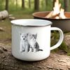 A cute illustration of a mixed breed puppy and kitten sitting together.