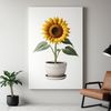 High Resolution Sunflower in Pot A high-resolution PNG image of a single sunflower in a flower pot with a clear background.