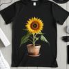 Bright Yellow Flower on a Clear Background A bright yellow sunflower with a dark center stands in a ceramic flower pot on a clear background.