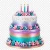 Colorful birthday cake with candles on top, perfect for digital designs.