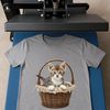 A clear background transparent PNG image of a cute kitten sitting in a woven basket.