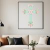 A detailed illustration of a Christian cross with intricate floral patterns.