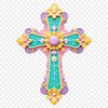 A transparent PNG image of a traditional cross symbol with a floral pattern.