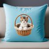 A small kitten curled up in a woven basket with clear background.
