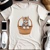 A high-resolution transparent PNG image of a cute kitten sitting inside a wicker basket.