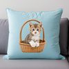 Kitten in a Woven Basket A high-resolution png image of a cute kitten sitting in a woven basket.