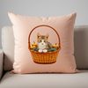 A cute kitten sitting inside a basket on a transparent background.