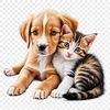 A transparent PNG image of a cute puppy kitten combination, suitable for commercial or personal use.