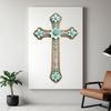 Beautiful Transparent Cross Image A simple illustration of a white cross with intricate floral patterns on the arms.
