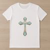 An illustration of a traditional Christian cross made from intricate lines and shapes in a simple design.