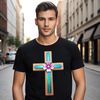 White Cross with Floral Embossing A simple white cross with intricate floral patterns embossed on it.