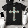 Beautiful Cross Clipart Image A transparent PNG image of a cross with floral patterns on it.