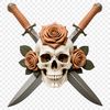 A transparent PNG image of a skull icon with a clear background.