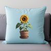 A high-resolution PNG image of a single large sunflower in a simple flower pot on a clear background.