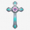 A detailed image of a crucifix with intricate details and a clear transparent background.