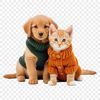 Transparent image of a puppy and kitten together on a clear background.