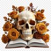 A transparent PNG image of a simple human skull with a clear background.