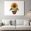 Tall Yellow Sunflower in Ceramic Pot A single tall yellow sunflower in a ceramic flower pot on a white background.