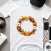 Floral wreath made from various flowers in a circular pattern.