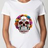 Intricately Illustrated Skull with Florals A detailed illustration of a skull with intricate floral patterns surrounding it.