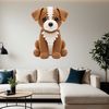 A small, cute dog with a crochet patterned background, suitable for digital art and print.