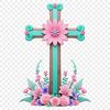 A clear background Crucifix in PNG format with a simple floral design incorporated into the cross.