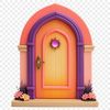 A detailed, transparent PNG image of a whimsical fairy door with intricate details and a clear background.