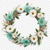 A high-resolution floral wreath made up of various flowers with a transparent background.