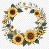 A high-resolution floral wreath with sunflowers and greenery, suitable for commercial use or personal projects.