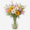 A colorful bouquet of flowers with a clear transparent background.