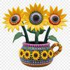 A single stem of a bright yellow sunflower with dark centers rising from a white flower pot.