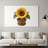 Vibrant Sunflower in a White Planter A high resolution PNG image of a single sunflower in a white flower pot with a clear background.