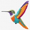 A small, iridescent hummingbird perched on a bright green branch.