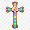 A simple, transparent PNG image of a Christian cross with a floral pattern.