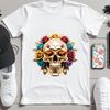 A Beautiful White Skull with Floral Pattern A detailed illustration of a white skull with a floral pattern on its forehead, suitable for sublimation printing.