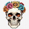 Illustrated Skull with Floral Design A detailed illustration of a skull with floral elements surrounding it, ideal for Halloween decorations or creative projects.