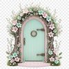 A whimsical fairy door with intricate details, suitable for digital art and print projects.