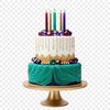 A brightly colored birthday cake with candles on top, designed for commercial or personal use.