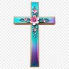 A large, transparent PNG image of a simple Christian crucifix with floral accents.