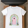 A small, transparent PNG image of a whimsical fairy door with intricate details and a clear background.
