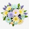 A colorful arrangement of flowers in a vase on a white background.
